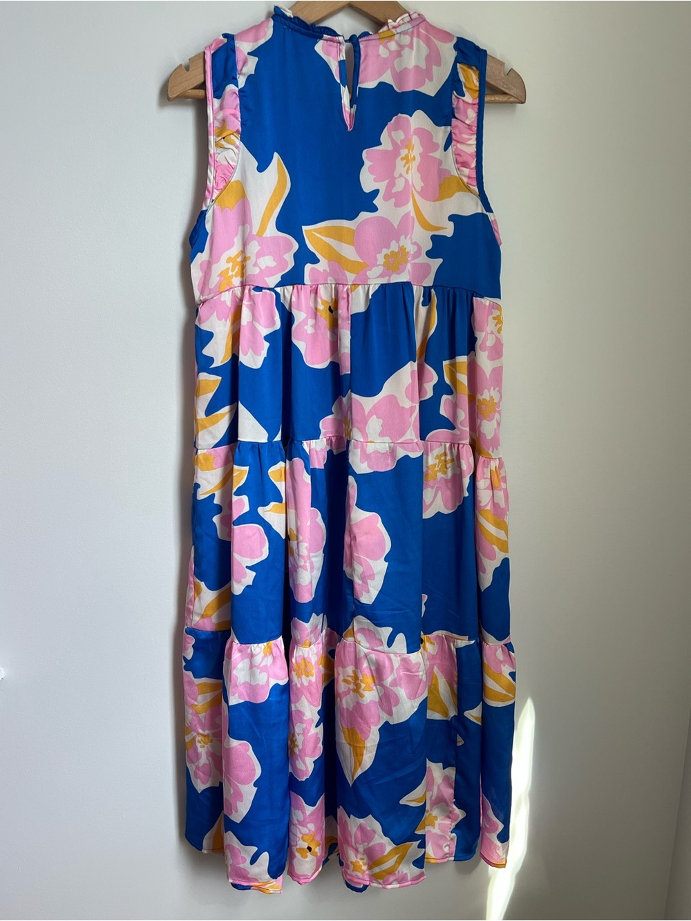 Umgee | Blue Flowy Lightweight Dress with Large Pink and Yellow Print Size S - Picture 9 of 17